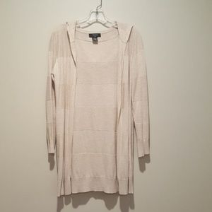 Neutral tan open front hooded cardigan